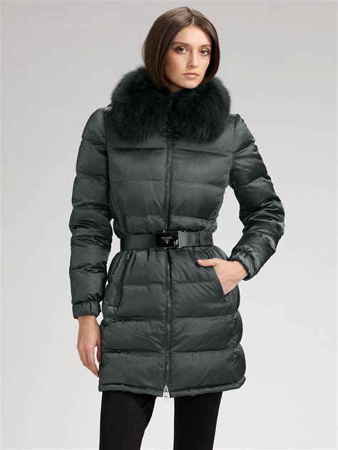 prada black fur collar coat|prada rain coats women's.